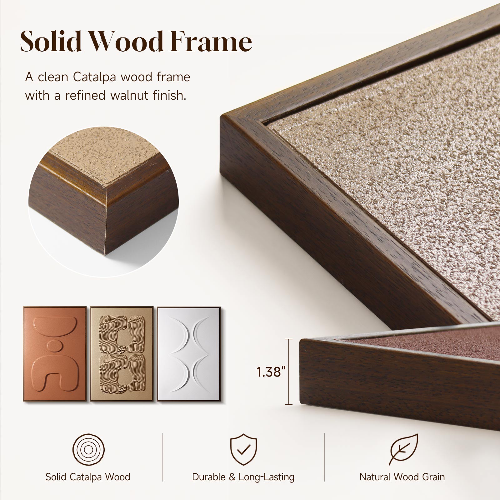 3D Textured Wall Art for Living Room, Set of 3 Wabi Sabi Abstract Sandstone Artwork with Solid Catalpa Wood Frame, Minimalist Triptych Pictures for Hallway Entryway, Ochre Earth & Terracotta Harmony, 24x36 In