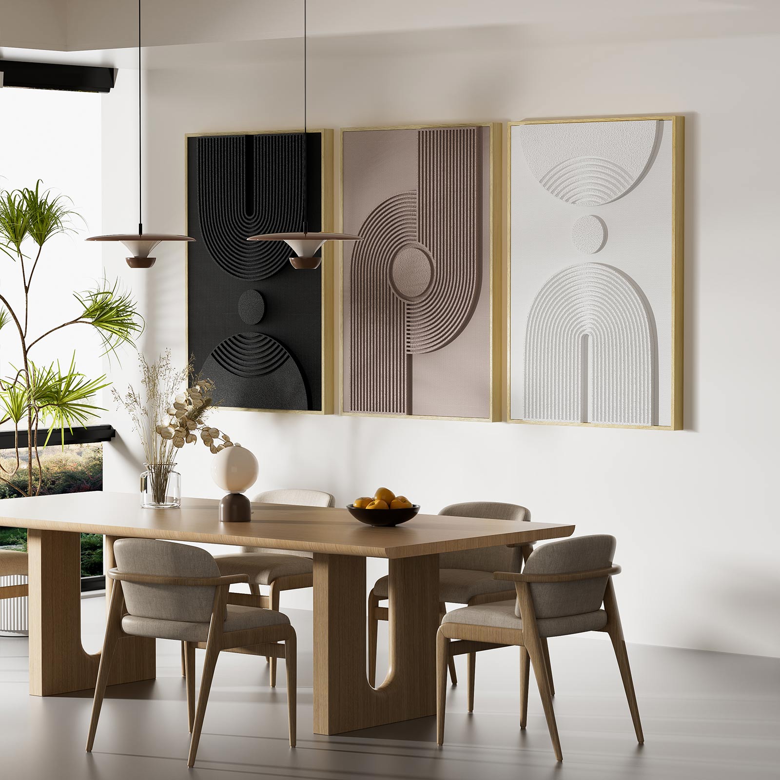 Large 3D Textured Framed Neutral Abstract Wall Art for Living Room, 3 Piece Modern Minimalist Artwork for Walls, Black White Beige Geometric Arches Pictures for Entryway Office Decor 24x36 In