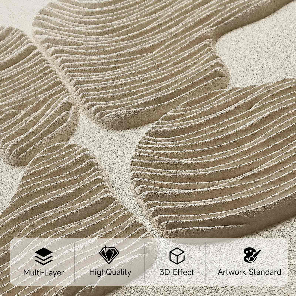 Large 3D Textured Wall Art for Living Room, Set of 3 Wabi Sabi Abstract Sandstone Relief Artwork with Solid Catalpa Wood Frame, Minimalist Triptych Pictures for Hallway Entryway, Sand Beige, 24x36 In