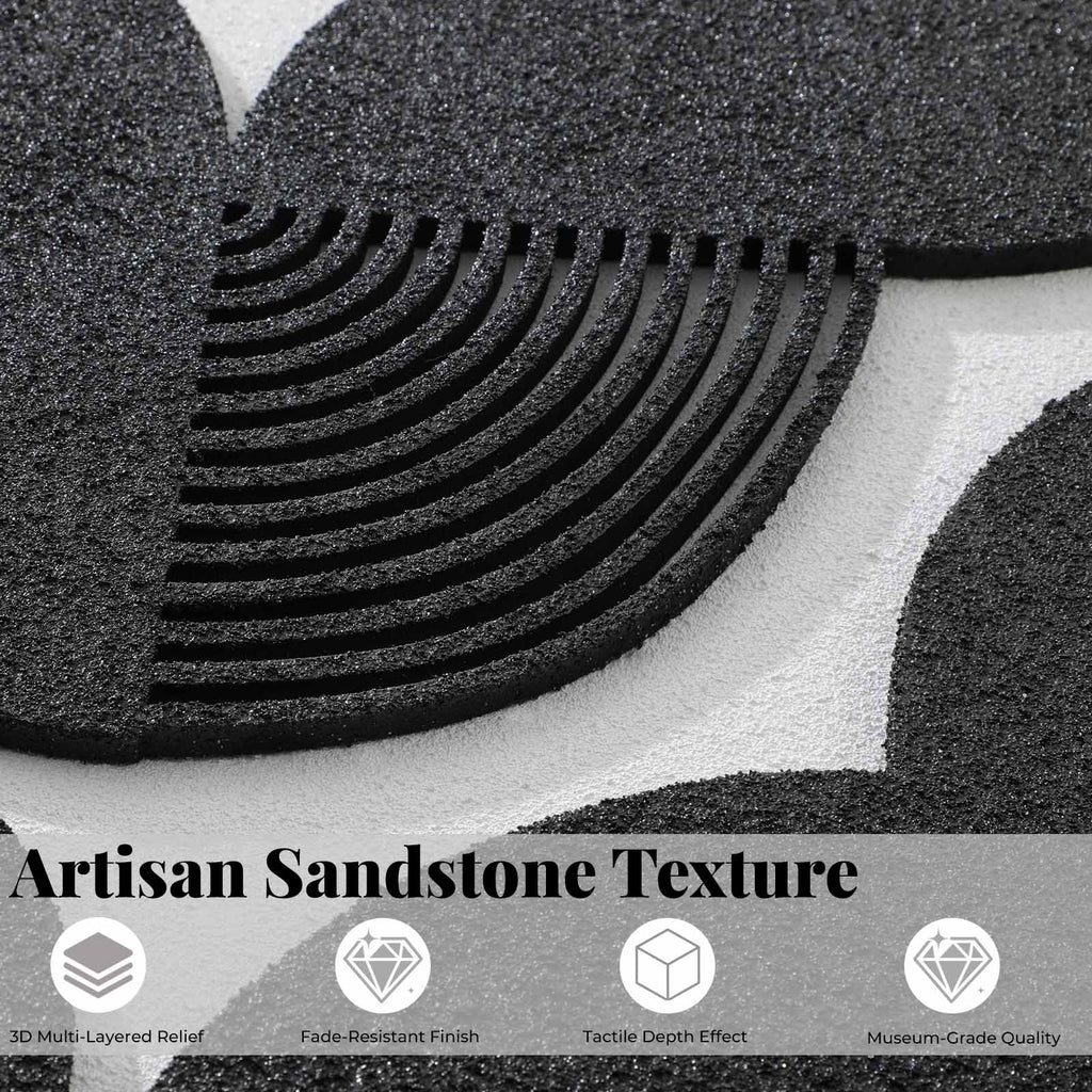 Large 3D Textured Framed Wall Art for Living Room, Set of 3 Black and White Boho Relief Sculptures, Modern Minimalist Arch & Wave Plaster Pictures for Large Entryway Foyer Decor, 24x36 Inch